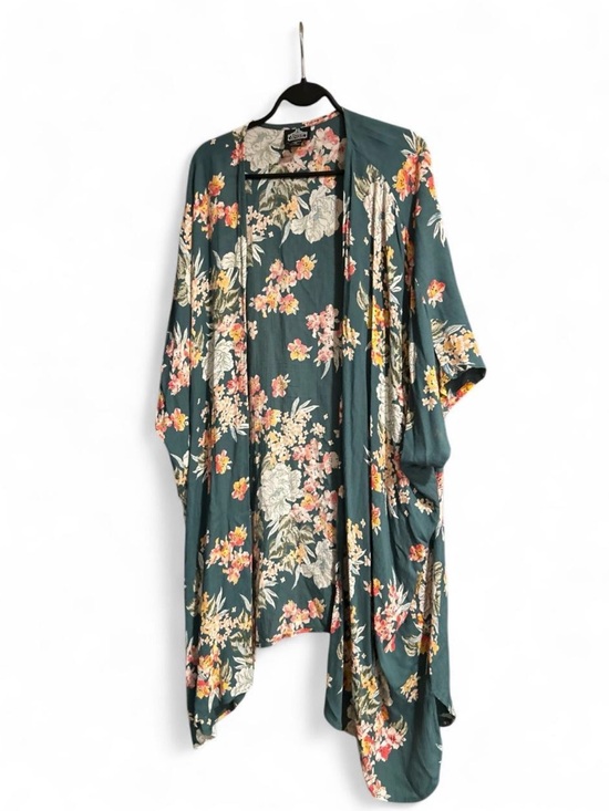 Angie Other - Angie Floral Kimono Duster Women’s Medium Teal Long Open Front Boho